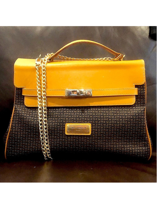 Ted Lapidus Handbags - TED LAPIDUS Caramel Leather Top Handle & Monogram Embossed Crossbody Satchel